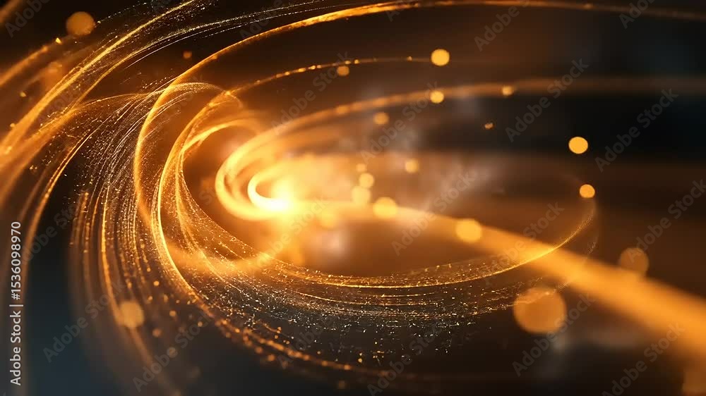 Abstract swirling golden light trails with sparkling particles creating a dynamic visual effect