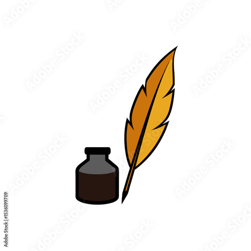 feather quill and ink bottle on white background  .svg