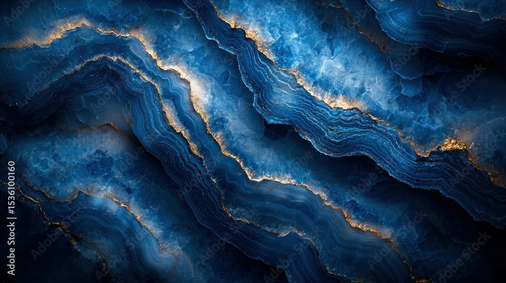 Naklejka premium Deep blue and gold marble veining