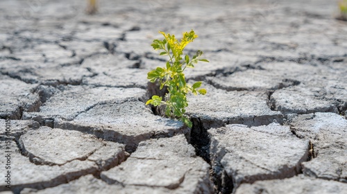 Resilient plant growing through cracked, dry earth symbolizing survival in harsh conditions