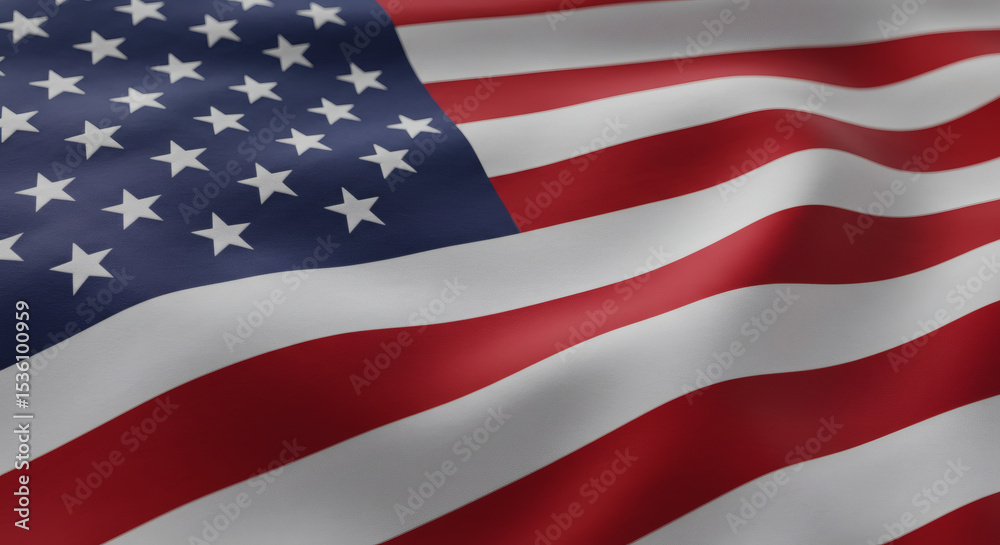 Naklejka premium American Flag Close-Up View of Stars and Stripes Waving in the Wind