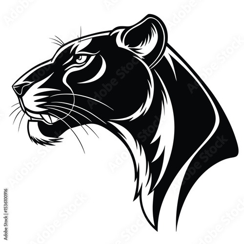 Bold black panther head profile shows intricate lines and a sleek, powerful feline