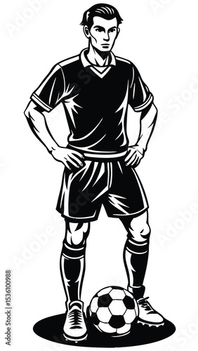 Athletic man standing on soccer ball sports illustration