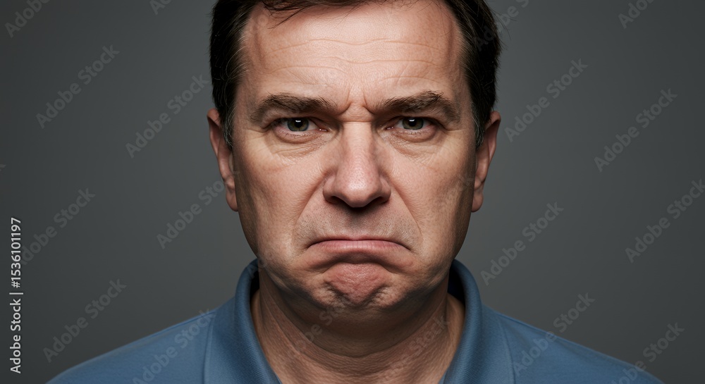 Fototapeta premium A Man's Discontent: Portrait of a Grumpy Middle-Aged Man