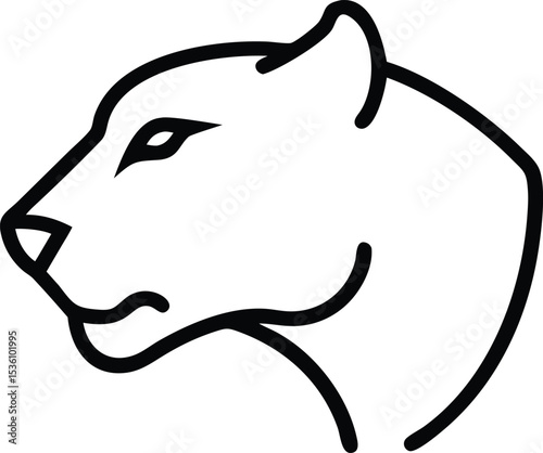 Black line art shows majestic mountain lion head viewed from the left side