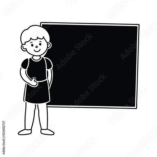 A child learning at a blackboard colorful vector illustration of education