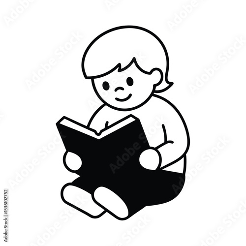Happy child reading a book colorful illustration for children s book advertisement or banner