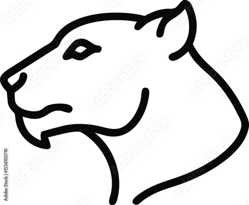 A minimalist black outline showcases the sleek form of a cougar head profile
