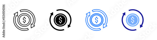 Cash Flow Multiple Style Icon Set Vector 