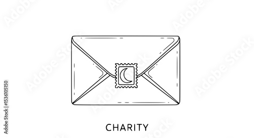 Hand Drawn Envelope with Crescent Moon Stamp Charity Theme.