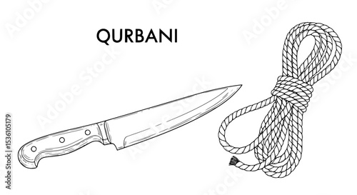Handdrawn Illustration of a Knife and Rope Symbolic of Sacrifice.