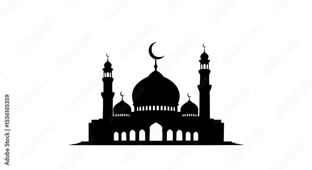 Fototapeta premium Simple Silhouette of a Majestic Mosque with Minarets.