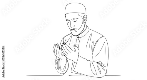 OneLine Drawing of a Muslim Man in Prayer.
