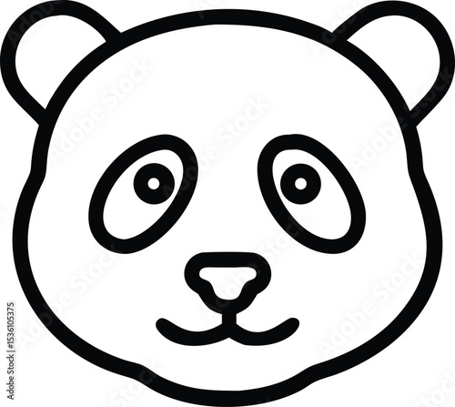 Simple outline of a cute panda head looking ahead on a white background