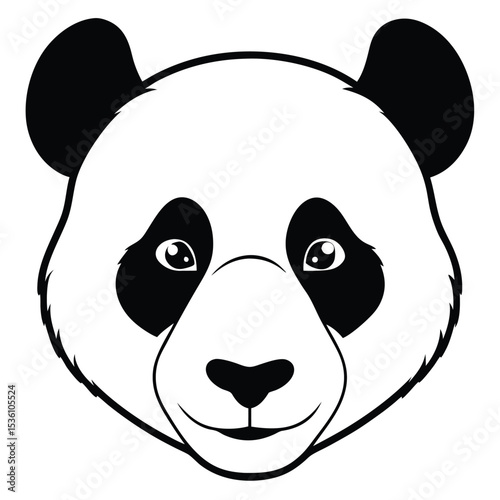 Black and white panda face looks directly forward with cute and captivating eyes
