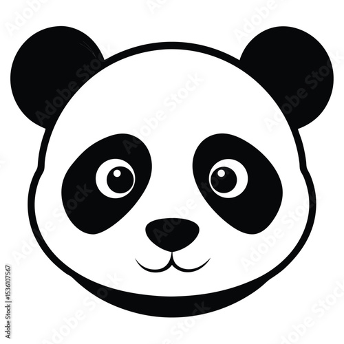 Adorable panda face with expressive eyes and cute smile appears in the simple design