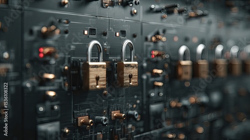 secure login padlocks and encrypted data panels.