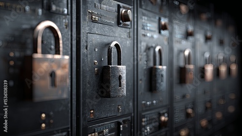 secure login padlocks and encrypted data panels.