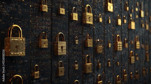 secure login padlocks and encrypted data panels.