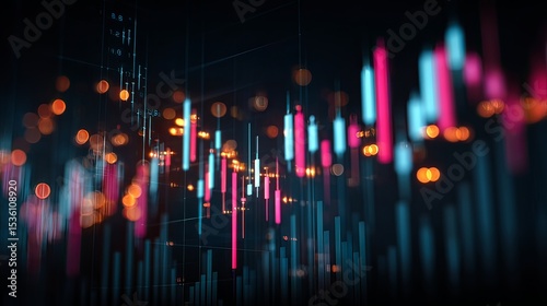 stock exchange graph with glowing data lines.