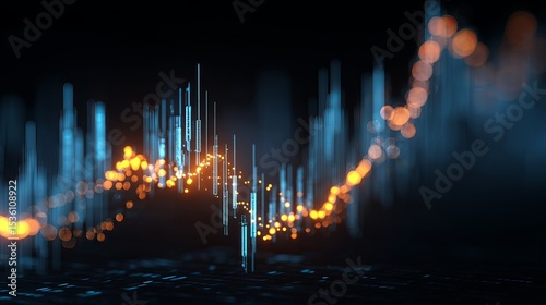 stock exchange graph with glowing data lines.
