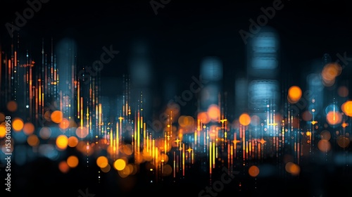stock exchange graph with glowing data lines.