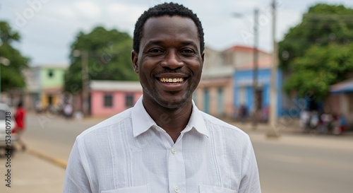 Portrait of a Smiling Man in a Latin American Town