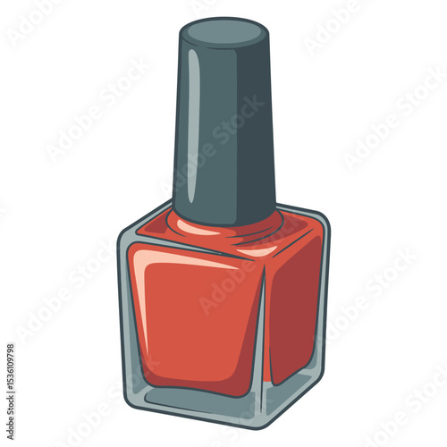 Single Bottle of Red Nail Polish Cartoon Illustration