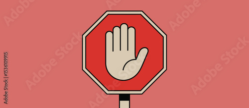 Stop Sign with Hand Graphic Minimalist Design