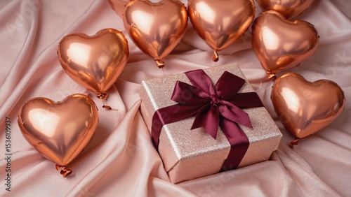 Celebrating love romantic gift with heart balloons indoor setting soft lighting sentimental moments