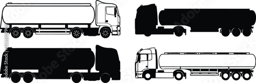 tank icon, tanker truck illustration, black tanker truck silhouettes design.