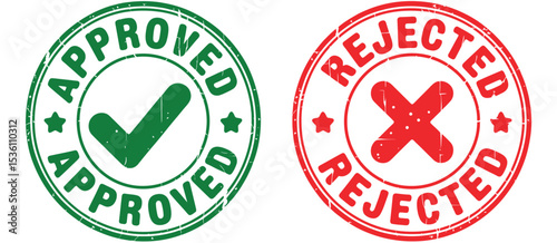 Approved and Rejected Rubber Stamps with Check and Cross Marks
