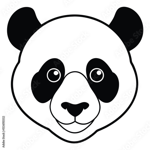 A simple black and white drawing shows the cute face of a panda