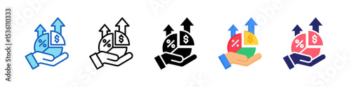 Profit Margin Multiple Style Icon Set Collection.