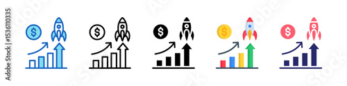 Revenue Growth Multiple Style Icon Set Collection.