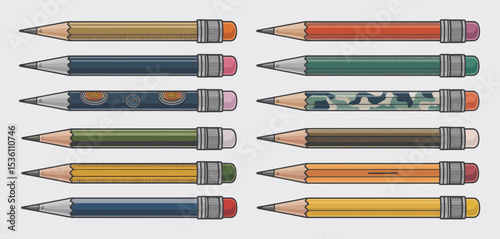 Twelve Colorful Pencils Collection Graphic Design