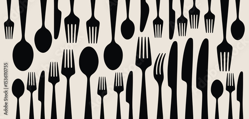 Black and White Cutlery Collection Background Pattern
