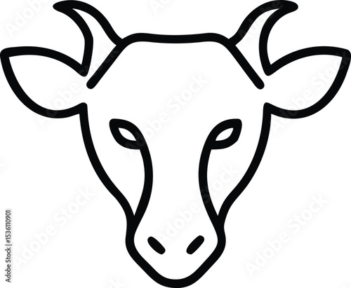 Front facing black outline of the cow head featuring visible horns and ears