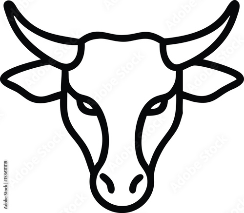 A bold outlined bull's head icon presents simplified facial features and sharp horns