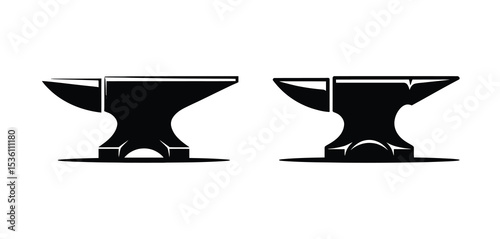 Black and White Anvil Icons Set for Workshop