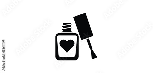 Nail Polish Bottle Icon with Heart Design for Valentines Day