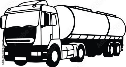 Tanker truck icon black and white vector silhouette.