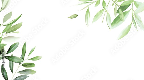 An olive branch adorned with lush green leaves is beautifully isolated on a clean white background, a symbol of peace and tranquility created by generative AI. The fresh and vibrant leaves enhance the