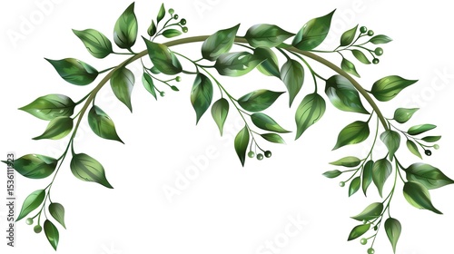 An olive branch adorned with lush green leaves is beautifully isolated on a clean white background, a symbol of peace and tranquility created by generative AI. The fresh and vibrant leaves enhance the