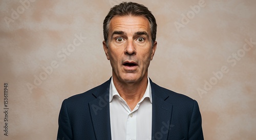 Astonished Man Portrait: A Studio Shot of a Surprised Middle-Aged Man