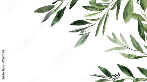 An olive branch adorned with lush green leaves is beautifully isolated on a clean white background, a symbol of peace and tranquility created by generative AI. The fresh and vibrant leaves enhance the