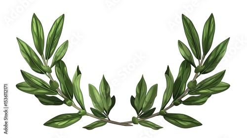 An olive branch adorned with lush green leaves is beautifully isolated on a clean white background, a symbol of peace and tranquility created by generative AI. The fresh and vibrant leaves enhance the