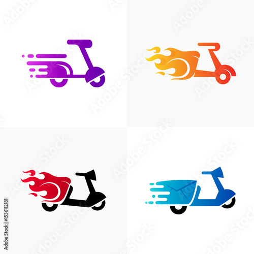 the logo of a scooter as an icon for fast delivery services, delivery express, package