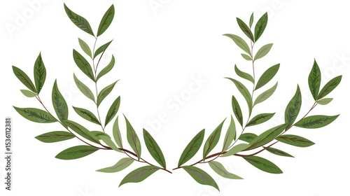 An olive branch adorned with lush green leaves is beautifully isolated on a clean white background, a symbol of peace and tranquility created by generative AI. The fresh and vibrant leaves enhance the