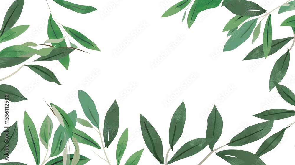 Obraz premium An olive branch adorned with lush green leaves is beautifully isolated on a clean white background, a symbol of peace and tranquility created by generative AI. The fresh and vibrant leaves enhance the